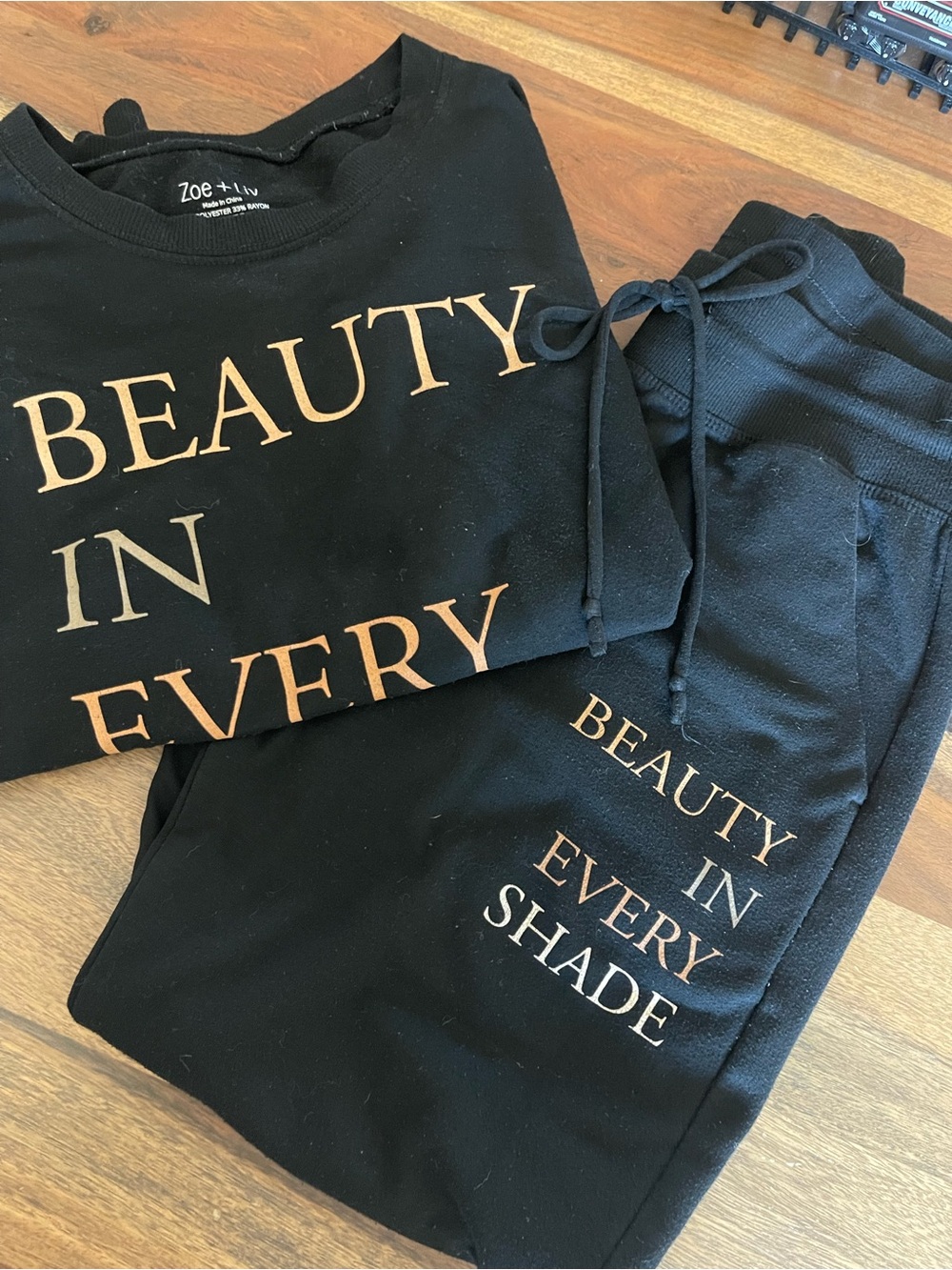 Zoe + Liv Black Lounge Set with Gold Slogan